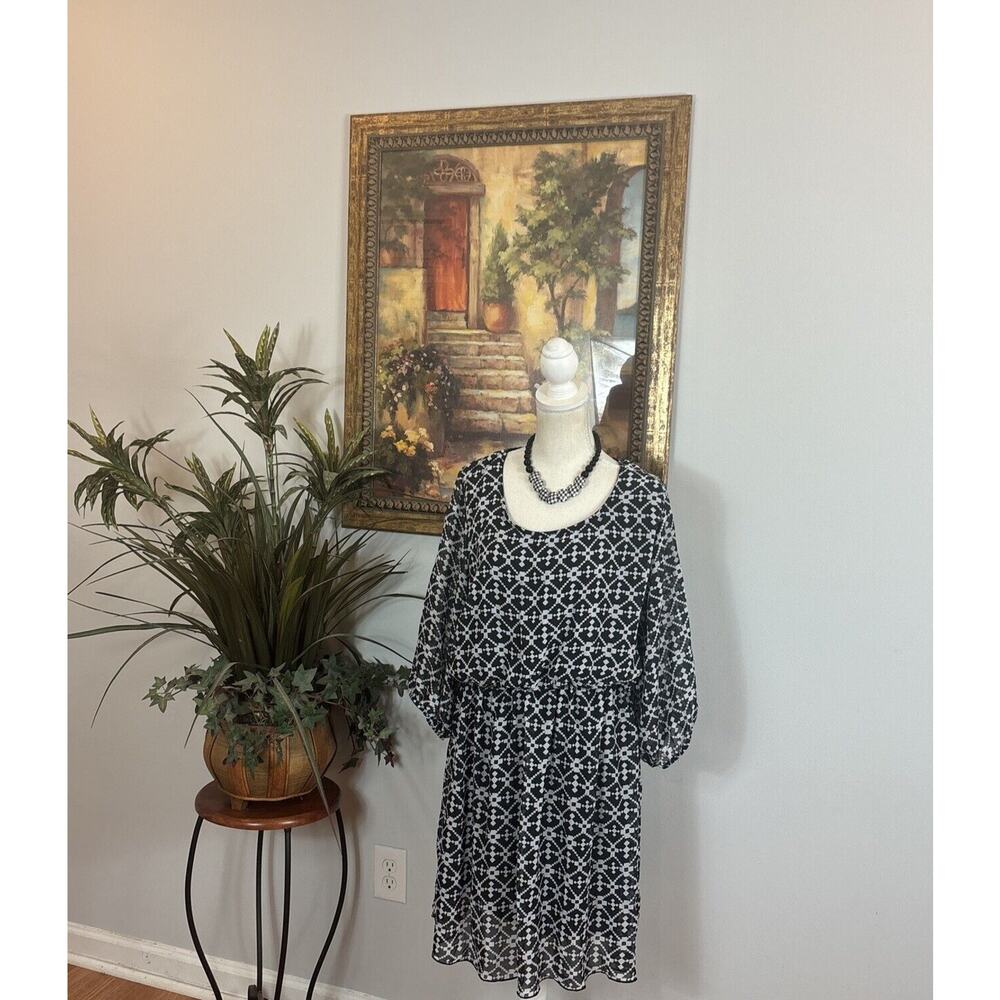 ESPRESSO Women Plus Pullover Dress Size 3X Black/White elastic waist 3/4 Sleeve